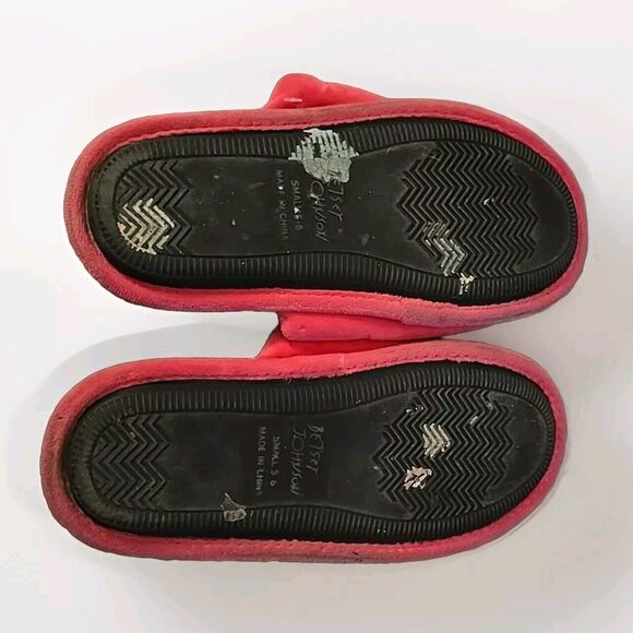 Betsey Johnson Sugar Skull Roses Pink Padded Velvet Slippers Sz 5-6 Ex Small - Picture 7 of 7